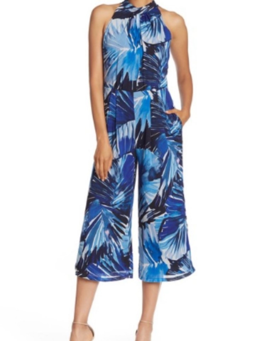 Maggy London Blue Abstract Print Wide-Leg Jumpsuit